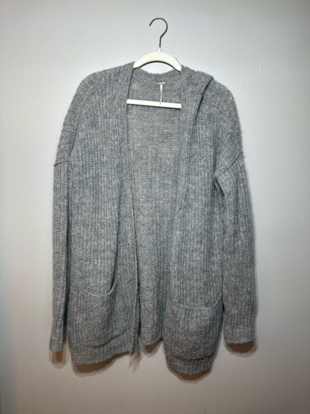 Free People Alpaca Wool Gray Open-Front Women's Knit Cardigan Sweater Women’s M - Picture 2 of 8